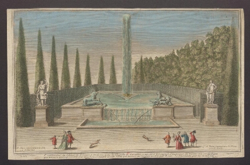 Fontaine du Cabinet de Diane, à droite vis-à-vis la Chapelle de Versailles, ornée de 2 groupes d'animaux de bronze [...]