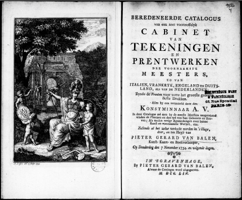 Beredeneerde Catalogus van een zeer voortreffelyk Cabinet van Tekeningen en Prentwerken [...] : [vente du 7 novembre 1754]