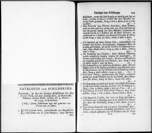 Catalogus van Schilderyen nagelaaten, zo door den berugten Kunstschilder den Heer Govert Flink : [vente du 4 novembre 1754]