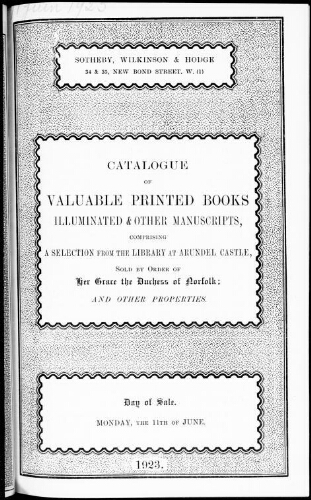 Catalogue of valuable printed books, illuminated and other manuscripts [...] : [vente du 11 juin 1923]