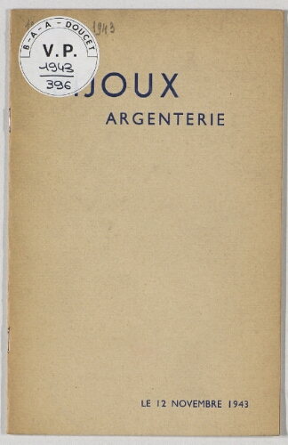 Bijoux, argenterie : [vente du 12 novembre 1943]