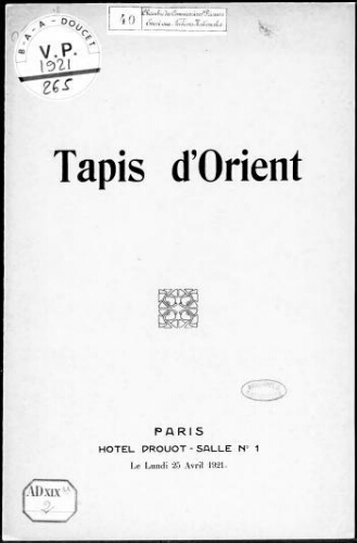 Tapis d'Orient : [vente du 25 avril 1921]