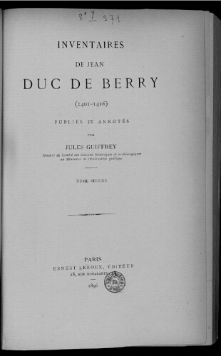Inventaires de Jean, duc de Berry (1401-1416). Tome 2