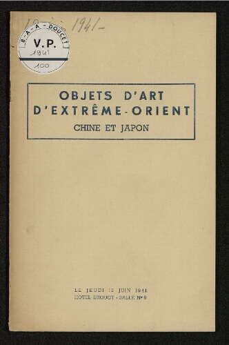 Objets d'art d'Extrême-Orient, Chine et Japon [...] : [vente du 12 juin 1941]