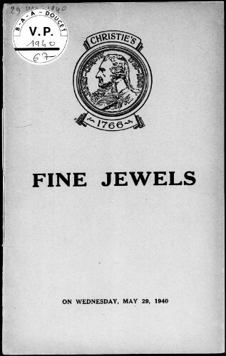 Fine Jewels [...] : [vente du 29 mai 1940]
