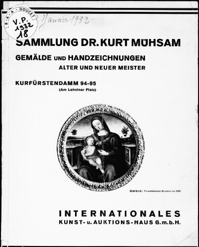 Sammlung Dr. Kurt Mühsam, Gemälde und Handzeichnungen alter und neuer Meister : [vente du 23 janvier 1932]