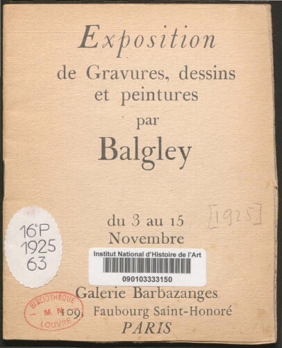 Exposition de gravures, dessins et peintures par Balgley