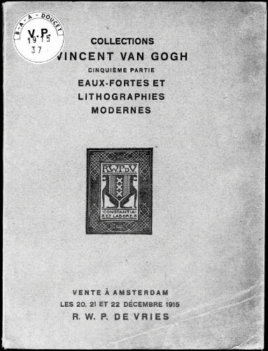 Catalogue des collections de feu M. Vincent Van Gogh à Amsterdam ; Cinquième partie, eaux-fortes […] : [vente du 20 au 22 décembre 1915]