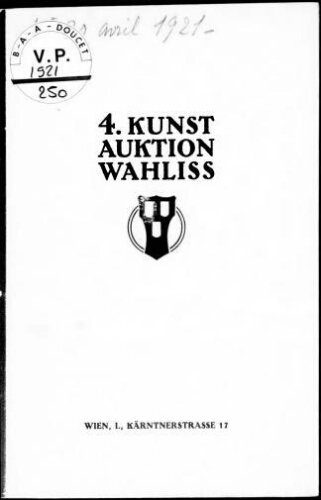 4. Kunstauktion Wahliss : [vente du 18 au 20 avril 1921]