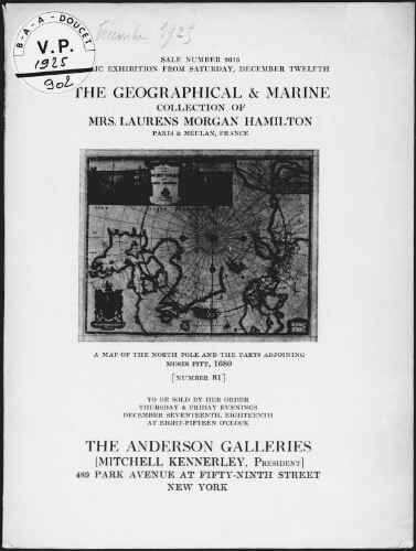 Geographical and marine collection of Mrs. Laurens Morgan Hamilton, Paris and Meulan, France : [vente des 17 et 18 décembre 1925]
