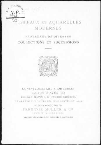 Tableaux et aquarelles modernes […] : [vente des 9 et 10 avril 1918]