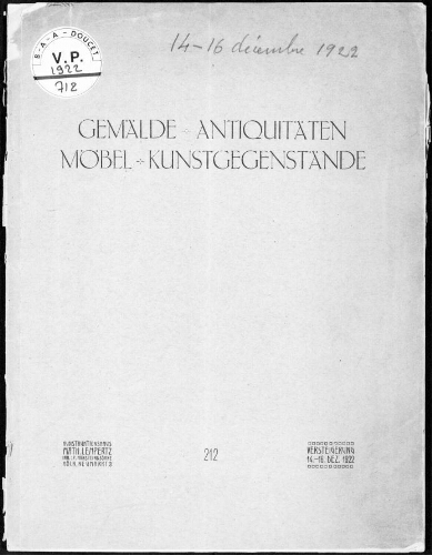 Gemälde, Antiquitäten, Möbel, Kunstgegenstände : [vente des 14 et 15 décembre 1922]