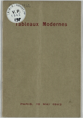 Tableaux modernes : [vente du 18 mai 1942]