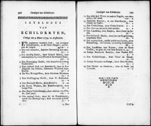 Catalogus van Schilderyen [...] : [vente du 9 mars 1734]