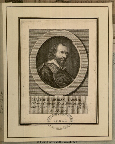 Mathieu Merian, l'Ancien, célèbre graveur, né à Bâle en 1595, mort à Schwalback en 1653, âgé de 58 ans