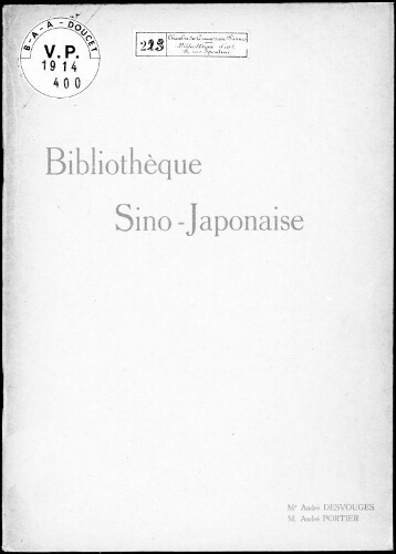 Bibliothèque sino-japonaise de feu M. Turettini, de Genève […] : [vente du 27 mai 1914]