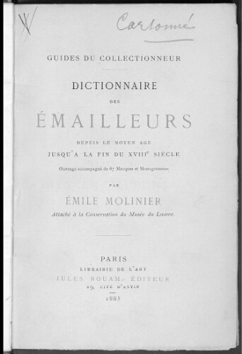 Dictionnaire des émailleurs depuis le Moyen âge jusqu'à la fin du XVIIIème siècle
