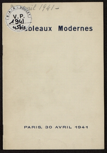 Tableaux modernes [...] : [vente du 30 avril 1941]