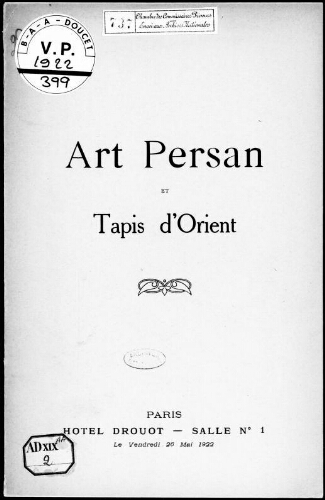 Art persan et tapis d'Orient : [vente du 26 mai 1922]
