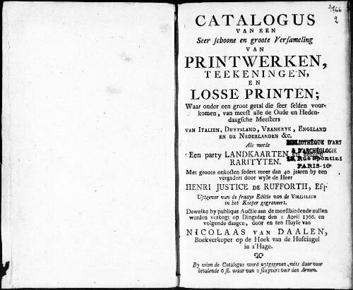 Catalogue d'une belle et grande collection d'ouvrages d'estampes, de dessins et d'estampes détachés [...] : [vente du 1er avril 1766]