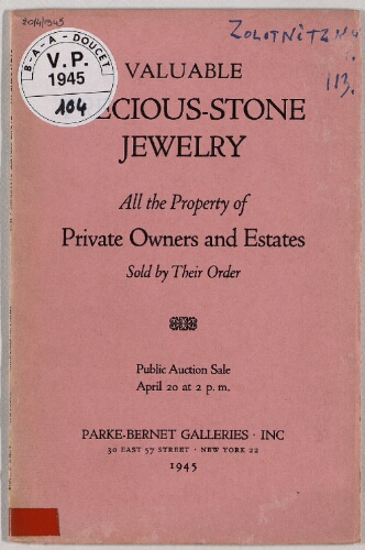 Valuable precious-stone jewelry [...] : [vente du 20 avril 1945]