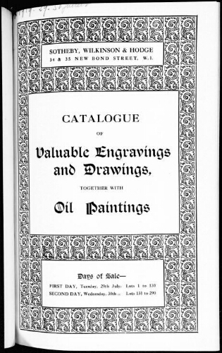 Catalogue of valuable engravings and drawings, together with oil paintings [...] : [vente du 29 juillet 1919]