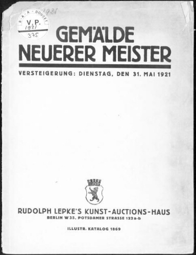 Gemälde neuerer Meister [...] : [vente du 31 mai 1921]