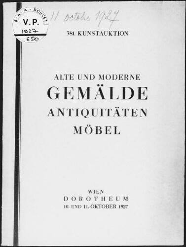 Alte und moderne Gemälde, Antiquitäten, Möbel : [vente des 10 et 11 octobre 1927]