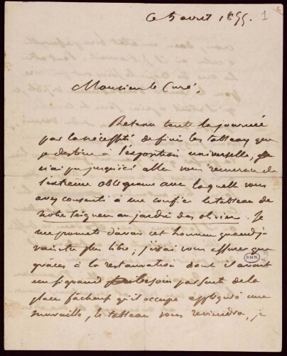 Lettre à un curé, du 5 avril 1855