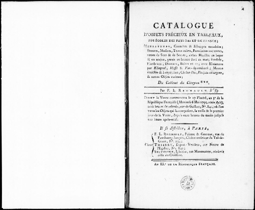 Catalogue d'objets précieux en tableaux, des écoles des Pays-Bas et de France [...] : [vente du 6 mai 1795]