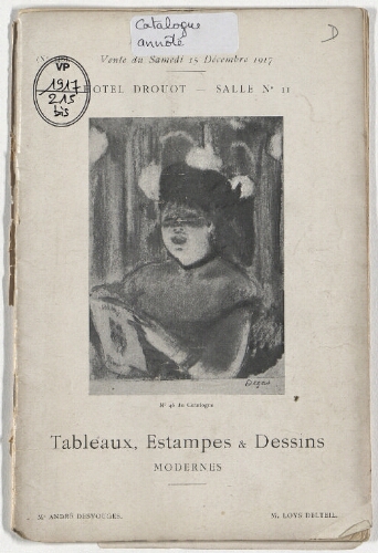 Catalogue des tableaux, estampes et dessins modernes […] : [vente du 15 décembre 1917]