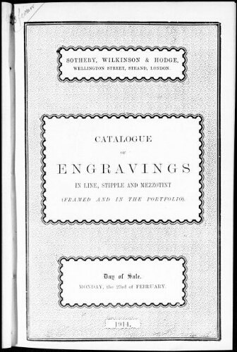Catalogue of engravings in line, stipple and mezzotint [...] : [vente du 23 février 1914]
