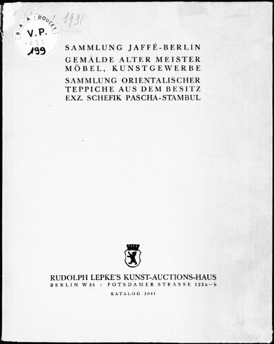 Sammlung Jaffé, Berlin, Gemälde alter Meister [...] : [vente du 14 avril 1931]