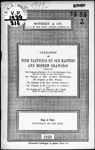 Catalogue of fine paintings by old masters and modern drawings […] : [vente du 14 juin 1939]