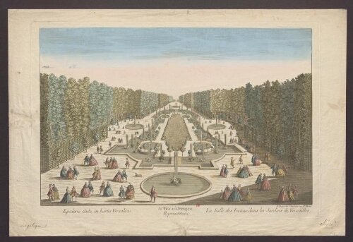 52ème Vue d'optique représentant La Salle des Festins dans les jardins de Versailles = Epularis Aula in hortis Versalicis