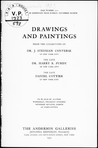 Drawings and paintings from the collections of Dr. J. Stedman Converse, of New York [...] : [vente des 7 et 8 novembre 1923]