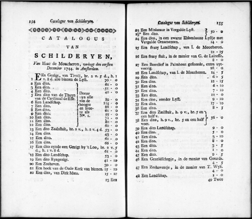 Catalogus van Schilderyen van Isaac de Moucheron [...] : [vente du 1er décembre 1744]