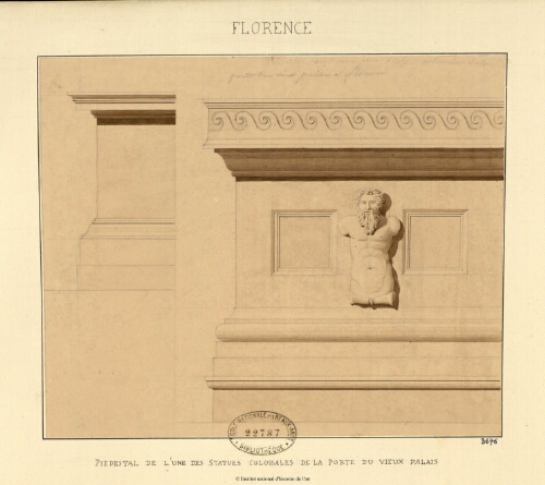 Florence, piédestal de l'une des statues colossales de la porte du Vieux Palais