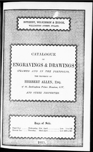 Catalogue of engravings and drawings […] : [vente du 21 avril 1915]