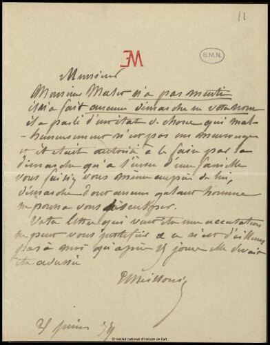 Lettre de Jean-Louis-Ernest Meissonier, 31 juin 1879