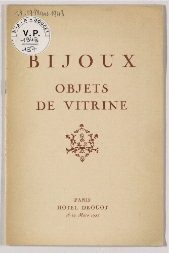 Bijoux, objets de vitrine : [vente des 18 et 19 mars 1943]