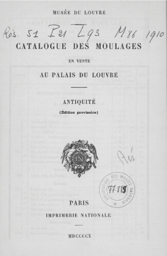 Catalogue des moulages en vente au Palais du Louvre : Antiquité