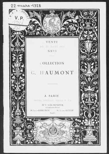 XXVI. Collection G. Haumont : [vente du 22 mars 1928]