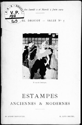 Catalogue des estampes anciennes et modernes [...] : [vente des 2 et 3 juin 1919]