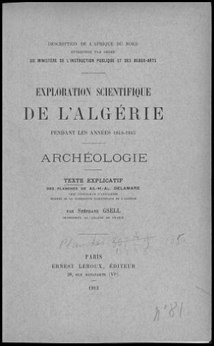 Exploration scientifique de l'Algérie pendant les années 1840-1845 : texte explicatif des planches