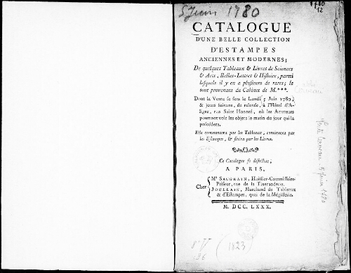 Catalogue d’une belle collection d’estampes anciennes et modernes [...] : [vente du 5 juin 1780]