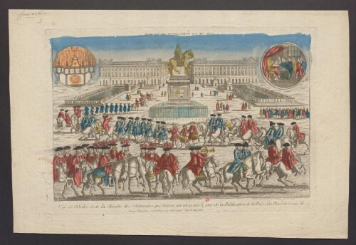 Vue de l'ordre et de la marche des cérémonies qui doivent être observées le jour de la Publication de la Paix à la place de Louis XV.