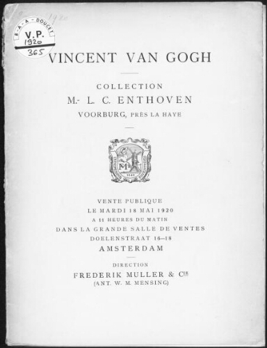 Vincent Van Gogh. Collection M.-L. C. Enthoven, Voorburg, près La Haye : [vente du 18 mai 1920]