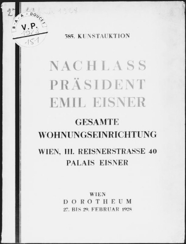 Nachlass Präsident Emil Eisner, gesamte Wohnungseinrichtung [...] : [vente du 27 au 29 février 1928]
