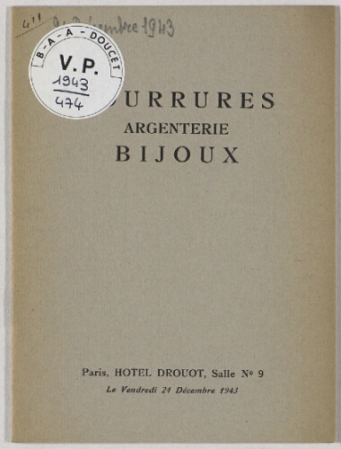 Fourrures, argenterie, bijoux : [vente du 24 décembre 1943]